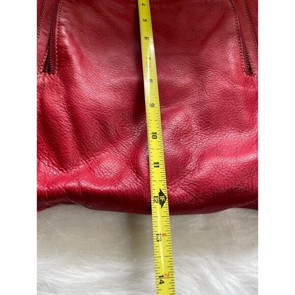 Large Red Leather Tote Bag With Double Handles Front Zipper Pocket - Picture 14 of 14